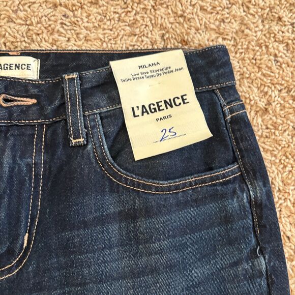 L'AGENCE Paris Milana Jeans Womens Size 25 Blue Dark Wash Raw Hem NEW NWT - Picture 4 of 7